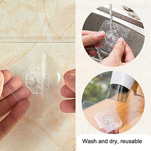 Adhesive Wall Hooks 15lb(Max) Transparent Reusable Traceless Hooks,Waterproof and Oilproof,Bathroom Kitchen Heavy Duty Self Adhesive Hooks,20 Pack...