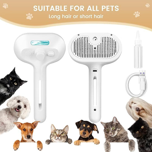 Cat Steam Brush,3 in 1 Pet Hair Removal Comb, Self-Cleaning Spray Cat Brush for Shedding,Steamy Pet Brush with Release Button and Tank - Suitable ...