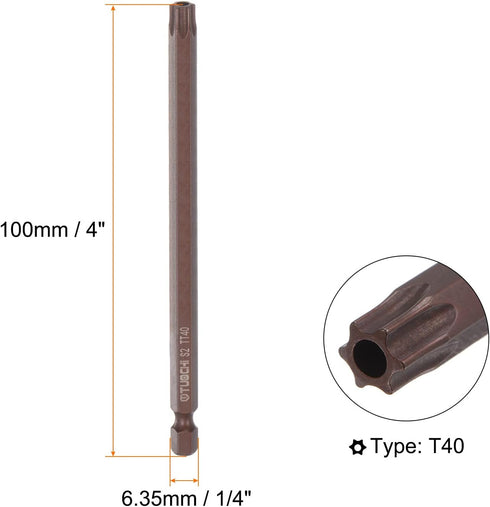 10pcs T40 Torx Bit 1/4" Hex Shank 4" Length Magnetic Security Star Screwdriver Power Tool, Red...