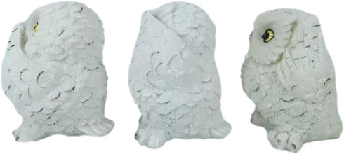 Ebros See Hear Speak No Evil Fat Baby White Owls Figurines Set of 3 Decor Wisdom of The Woods Nocturnal Snow Owl Bird Themed Chibi Owlets Collecti...
