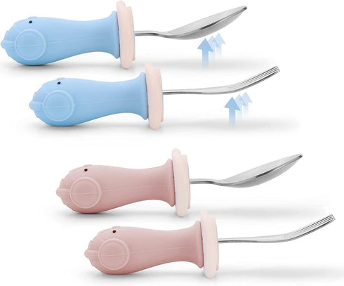 Toddler Utensils, Toddler Fork and Spoon Set Stainless Steel Toddler Silverware Set with Suction and Anti-Dropping Chain, Baby Utensils with Case ...