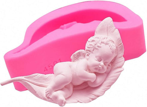 HiParty Cute Sleeping Angel Baby on a Leaf Silicone Fondant Mold Angel with Wings Baby Shower Birthday Party Cake Decoration Chocolate Candy Mold ...