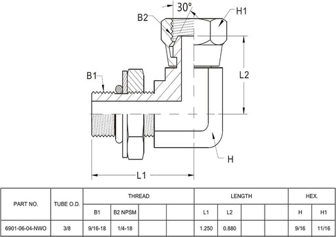 (2-PACK) 6901-06-04-NWO Hydraulic Hose Adapter Fitting 3/8" Male Adjustable Nut O-Ring Boss (9/16-18 UNF) × 1/4" Female Swivel (1/4-18 NPSM) 90° E...