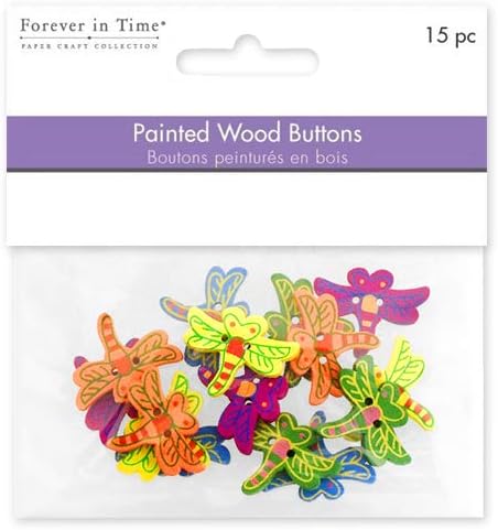 Wood Painted Dragonfly Shaped Craft Buttons 15 Count - 1 Inch Across...