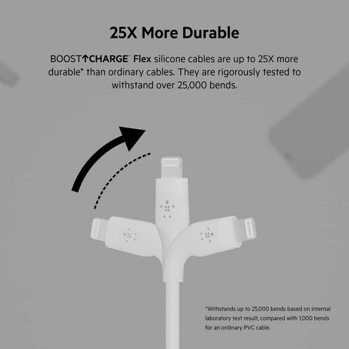 Belkin BoostCharge Flex Silicone USB-A to Lightning Cable (2M/6.6FT), MFi-Certified Charging Cable for iPhone Series with Cable Clip - White......