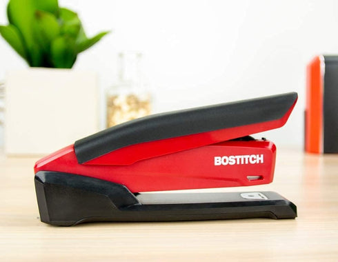 Bostitch Stapler with 1260 Staples - InPower Red Spring Powered Stapler - Built-in Staple Remover - Staple Storage Compartment - One Touch Heavy D...