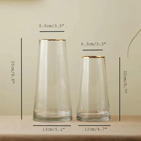 Moden Trapezoid Glass Vase with Gold Mouth for Centerpieces Home Wedding Decoration (1, Small 4.7" x 8.7")...