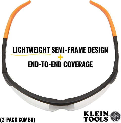 Klein Tools 60174 Safety Glasses, PPE Protective Eyewear with Semi Frame, Scratch Resistant, Anti Fog Clear and Gray Lens Combo Pack...