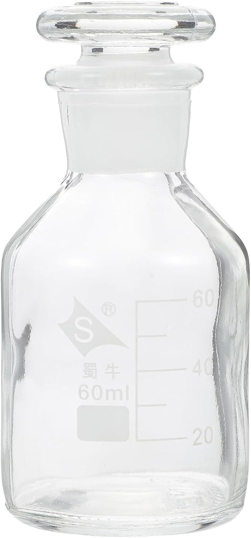 iplusmile Reagent Bottle Glass Wide Mouth Reagent Bottle 60ml Capacity Laboratory Chemistry Sample Glass Bottle with Glass Stopper and Scale for L...