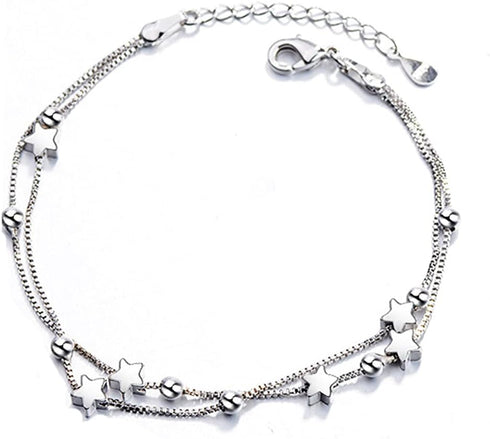 Silver Bracelet for Women Teen Girls, Love Heart Charm Chain Bracelet Bangle with Zircon Fashion Jewelry Gifts...