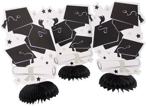 Black & White Graduation Mini Honeycomb Decorations - 8" (3 Count) - Perfect for Unforgettable Grad Parties...