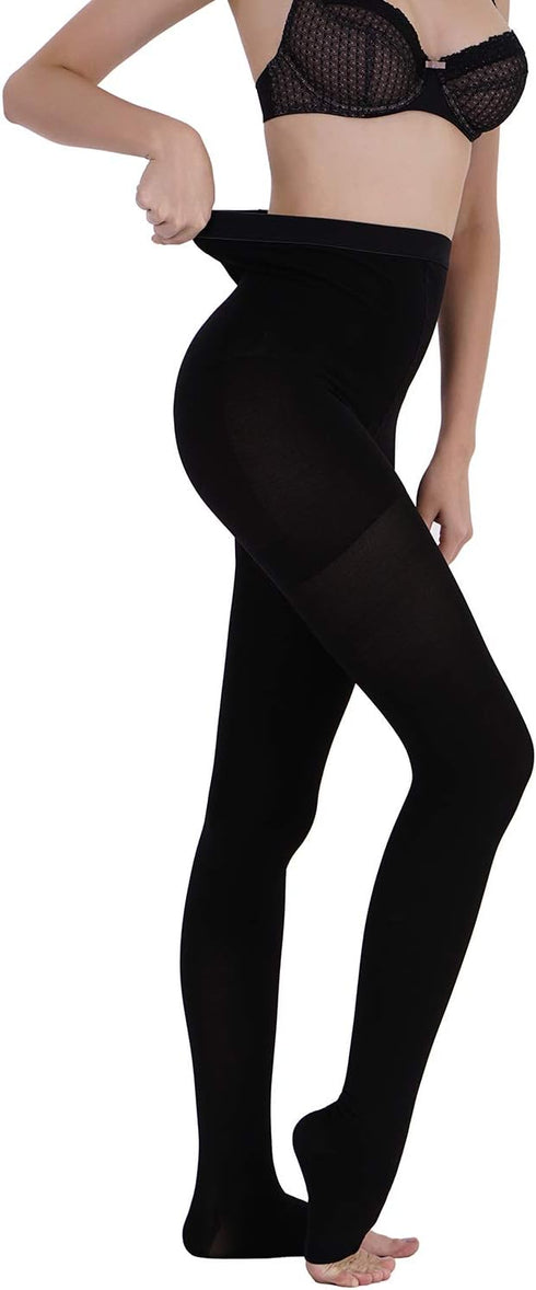 AMZAM® Medical Compression Pantyhose for Women Men, 20-30 mmHg Graduated Compression Tights, Opaque Toeless Compression Stockings Waist High Suppo...