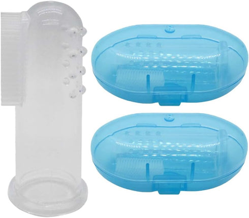 Baby Finger Toothbrush (Set of 2) - Silicone Baby Toothbrush with 2 Cases in Blue - Toddler Training Toothbrush - Newborn Oral Massager - Easy Ora...