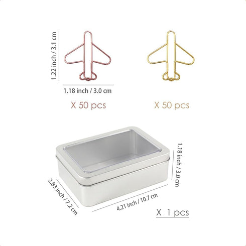 100pcs Airplane Shape Paper Clips with Tin, Rose Gold and Yellow Gold, Funny Cute Paperclips Bookmarks Planner Clips for Fun Office Supplies Schoo...