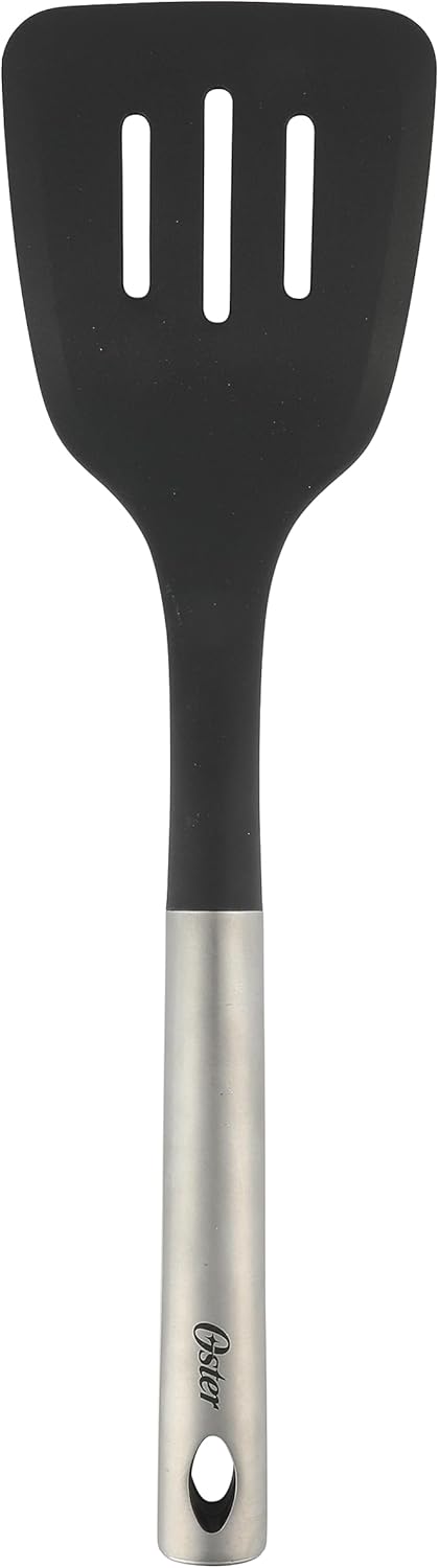 Oster Baldwyn 13" Slotted Nylon Turner Spatula - Black w/Stainless Steel Handle...