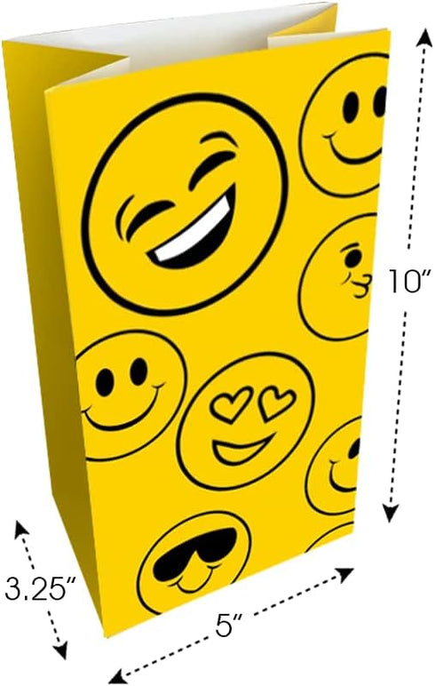ArtCreativity Emoticons Treat Bags, Pack of 12 Emoji Themed Goody Gift Paper Bag, Smiley Party Favors Supplies for Birthday, Baby Shower, Holiday ...