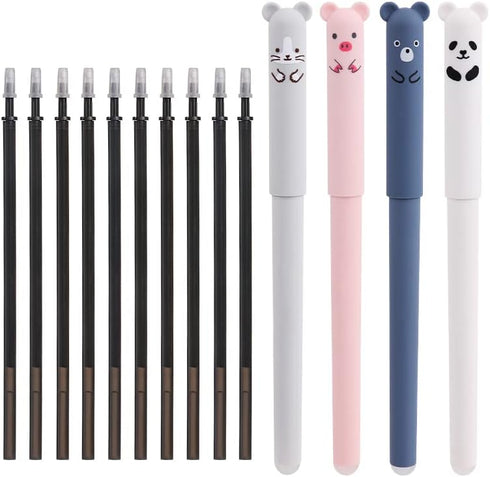 RIANCY 0.4mm Erasable Gel Pens,12 Pack Cute Cartoon Animal Rollerball Gel Ink Pens Refillable Pens for Adult Writing Kids Calligraphy Note Taking ...