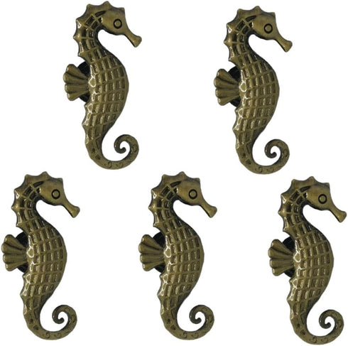 Sea Horse Cabinet Knobs 5Pcs Retro Hippocampus Drawer Pulls Handles Marine Style Zinc Alloy Knobs Handler -Single Hole Handles for Kitchen Cupboar...