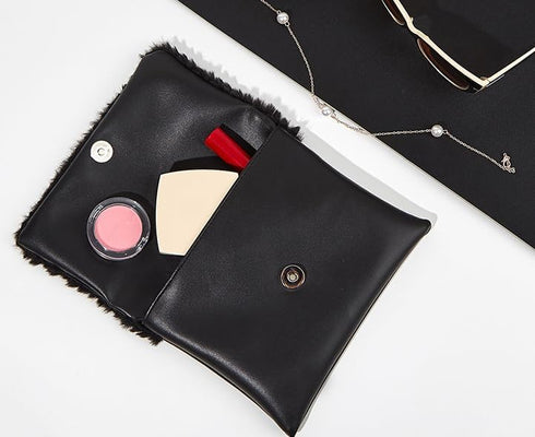Envelope Clutch Bag, Elegant Party Handbag for Women, Faux Leather Evening Bag, Black...