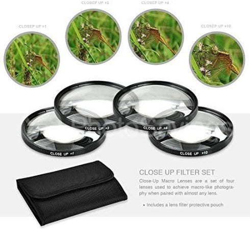58mm Close-Up Filter Set (+1, 2, 4 and +10 Diopters) Magnification Kit for Canon Rebel T5, T6, T6i, T7i, T8i, EOS 80D, EOS 90D, EOS 77D, SL3 Camer...