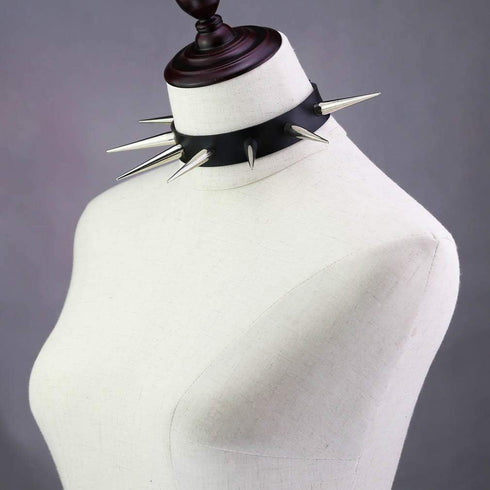 Unisex Simulated Leather PU Punk Rock Gothic Black-tone/Silver-tone Very Long 5.5cm(2.16") Spikes Rivets Choker Collar Necklace (16 Colors)...