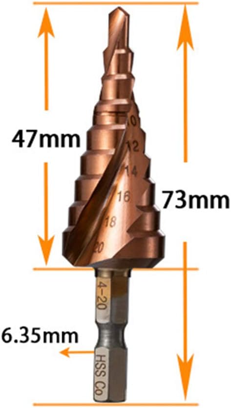 Meichoon Step Drill Bit 4-20mm HSS M35 Co Spiral Groove Hex Shank, Multi-Functional Drilling Tool HSS Cobalt Counterbore Hole Cutter for Wood Stai...