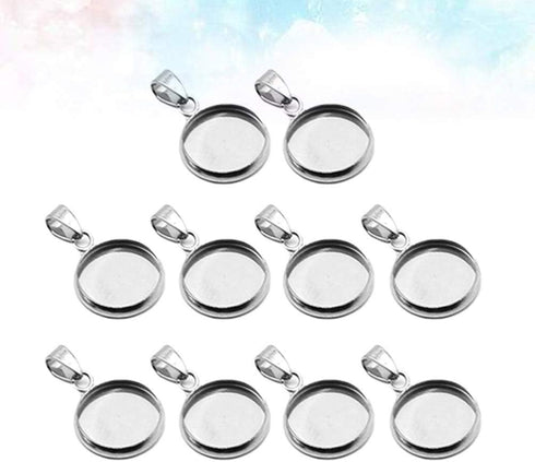 EXCEART 20pcs Trays Pendants Stainless Steel Round Cabochons Settings Bezels Base Blanks Charms Kit for Photo Necklace Bracelet Jewelry Making (Si...