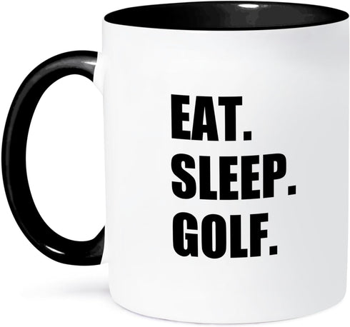3dRose Eat Sleep Fun Text Gifts for Golfing Enthusiasts and Pro Golfers Two Tone Mug, 11 oz, Black...