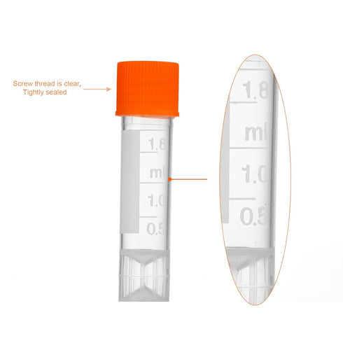 1.8ml Cryo Tubes Plastic Small Vials with Screw Caps Graduated Plastic Cryovial Cryogenic Vial Tubes, PP Material, Free from DNase, RNase 81Pcs...
