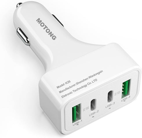 MOTONG USB C Fast Charging Car Charger, 4-Ports 40W Dual QC3.0 & Dual PD Cigarette Lighter Adapter Socket Compatible with iPhone 14/13/12 Pro/XS/G...