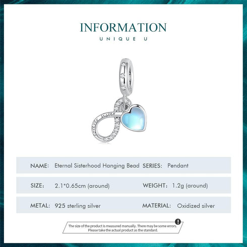 WOSTU Forever Sister Charms Compatiable with Bracelet Infinity Dangle Charm Forever Always Love Cubic Zirconia Charm for Birthday Christmas DIY Je...