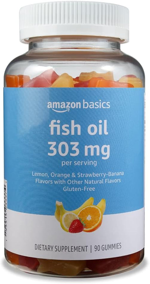 Amazon Basics Fish Oil 303 mg, Lemon, Orange & Strawberry-Banana flavors, 90 Gummies (2 per Serving), EPA and DHA Omega-3 fatty acids (Previously ...