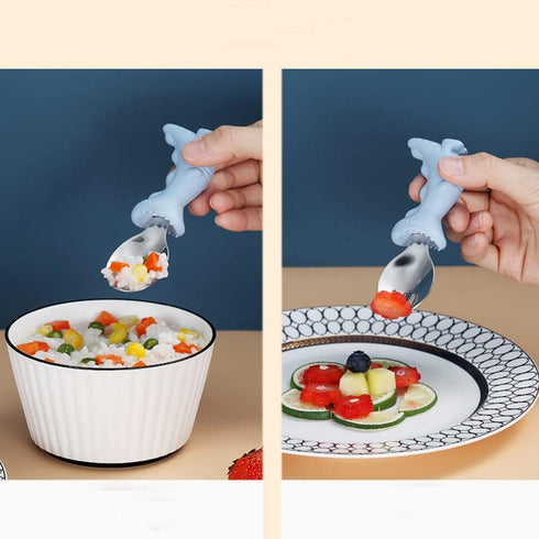 Dinosaur Toddler Flatware Kid Fork and Spoon Set, Baby Spoons Self Feeding Baby...