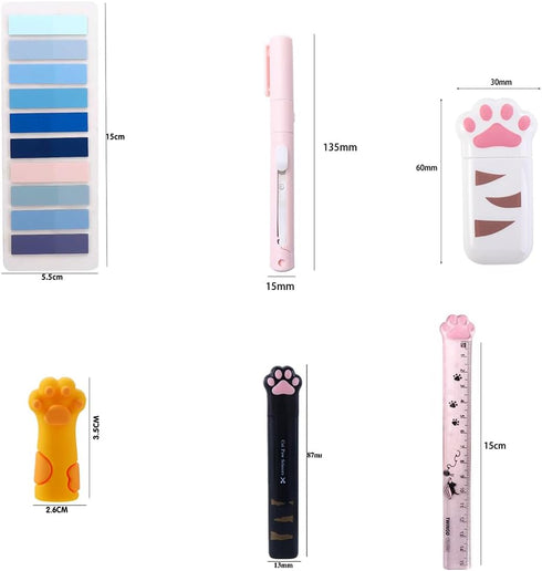 Cat Claw Stationery Set -2 Folding Scissors, 2 Stainless Steel Hand Scissors, Cat Claw Ruler, Cat Claw Correction Tape,3 Tweezers Cap,200 Sheets S...