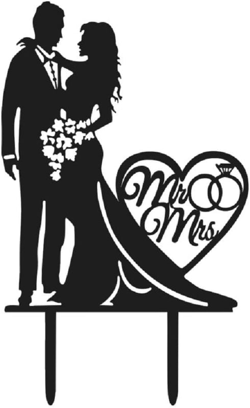 Mr And Mrs Wedding Cake Topper Heart Love Black Acrylic Couple Engagement Bridal Shower Wedding...