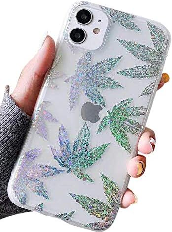 Blingy's for iPhone 13 Pro Case (6.1 inch), Hemp Style Sparkling Bling Bling Glitter Weed Style Transparent Soft TPU Protective Clear Case Compati...
