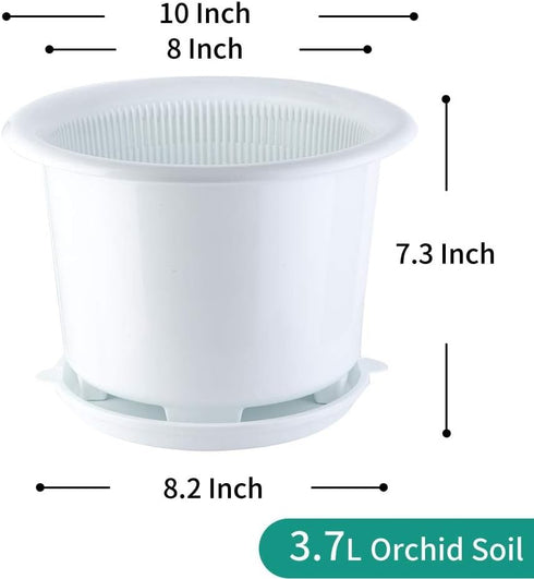 8 Inch Orchid Pots with Holes and Saucers,Double Layer Plastic Large Orchid Planter Pot,Flower Pots for Indoor Outdoor Flower Plants,Orchids,Herbs...
