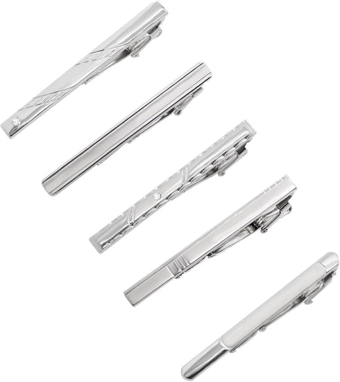 5 Pcs Classic Tie Clips Set Regular Ties Necktie Wedding Business Tie Bar Clips Fashion Jewelry for Men Boy Gold Blue Black Silver...