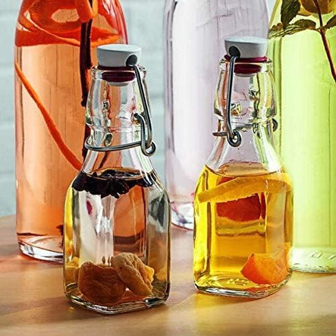 Bormioli Rocco Swing Bottle - 4.25 oz, Recyclable Glass with Airtight Seal - BPA-Free & Dishwasher Safe - Ideal for Infused Drinks, Juices, Oils -...