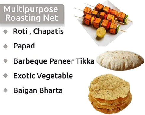 Steel Roasting Roti Jali Wooden Handle with Tong and Pincer Set Roaster,Cooking Rack,Papad Grill,Chapati Grill,Roaster,Food Tong (Round Jali with ...