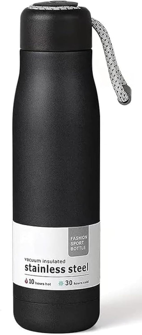 Water Bottle with Portable Lid Metal Thermos Vacuum Insulated Stainless Steel | Reusable Leak Proof BPA-Free Flask | 17oz, Black...