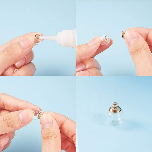 PH PandaHall 50 pcs 12mm Mini Empty Clear Glass Globe Bottles Wish Ball Bottles DIY Pendant Charms with Platinum & Golden Brass Bails Cap for Earr...