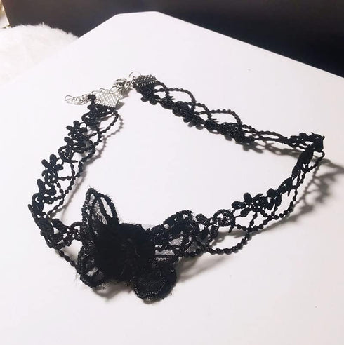 White Gothic Lace Butterfly Chain Collar Necklace Lace Pattern Choker Necklace Elegant Pure Beautiful Bride Wedding Accessories Vintage Neck Jewel...
