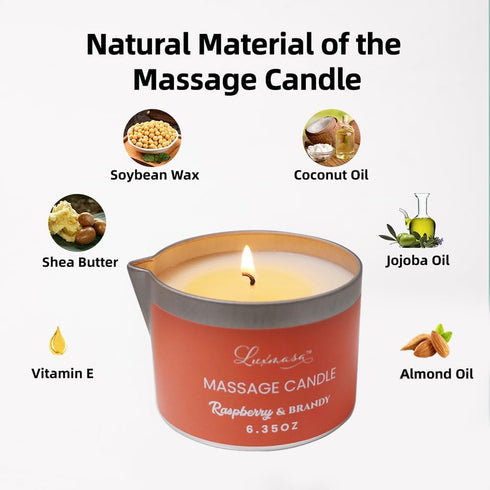 Natural Soybean Massage Candles for Massage Therapy-Romantic Candles for SPA Treatment-Body Oil Candle for Relaxation 6.35OZ (Raspberry & Brandy S...
