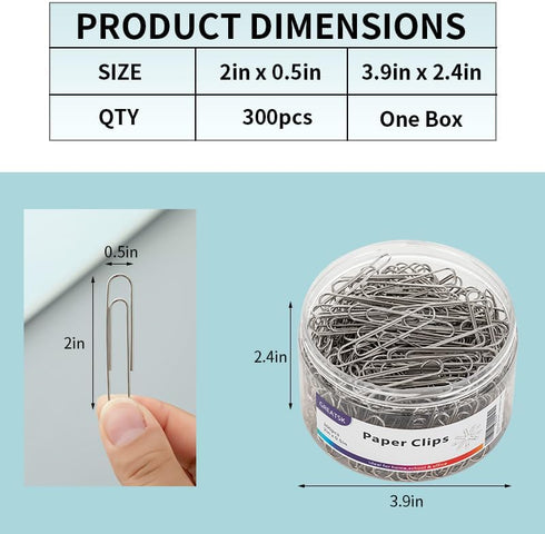 Paper Clips Colorful, 300PCS Small Medium and Jumbo?1.1 inch & 1.3 inch & 2 inch?, Durable and Rustproof, Large Great for Office School Organizing...
