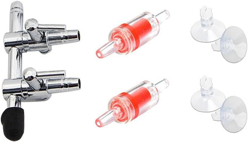 Aquarium Air Pump Splitter 7 in 1 Set 2-Way Air Flow Control Lever Valve & 2 Non-Return Check Valves & 4 Suction Cups for Fish Tank Airline Air Tu...