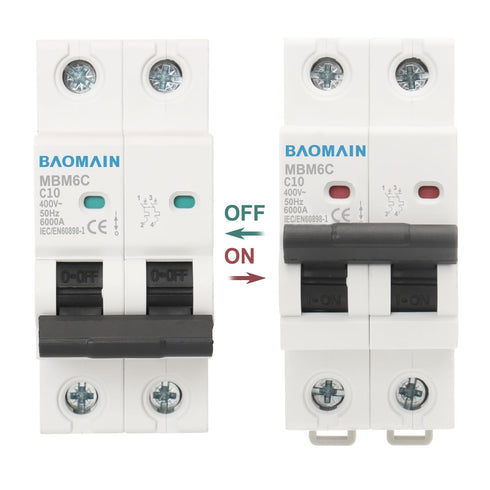 Baomain 10A AC Miniature Circuit Breaker, AC 400V 50Hz 6000A 2 Pole C65 MCB DIN Rail Mounting,MBM6C...
