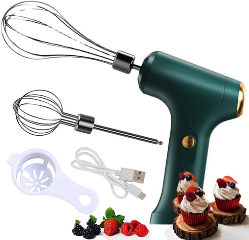 Mini Hand Mixer, Household Cordless Electric Hand Mixer,USB Rechargable Handheld Egg Beater with 2 Detachable Stir Whisks with 3 Speed Modes for K...