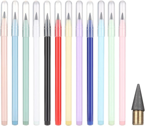 Andy's Orchids Inkless Pencil, 12PCS Reusable Everlasting Pencil with Eraser, Colorful Infinity Pencil for Writing, Drawing, Drafting, Magic No In...