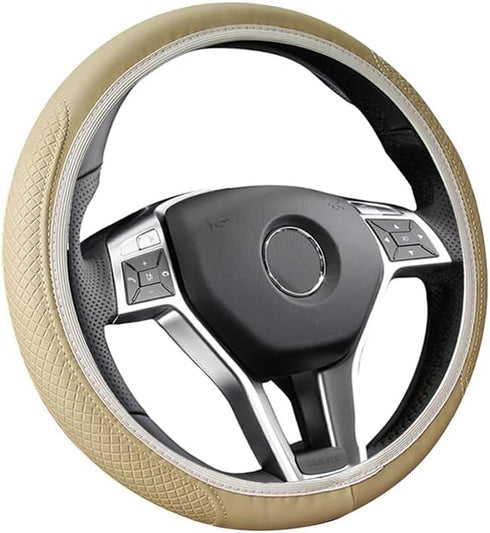 VARGTR Leather Car Steering Wheel Cover,Universal Fits15 Inch Steering Wheel,Breathable, Non-Slip,Elastic Steering Wheel Protector,Automotive Stee...
